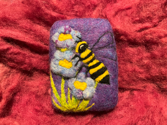 Bee on Blue Blooms Wooly Washer