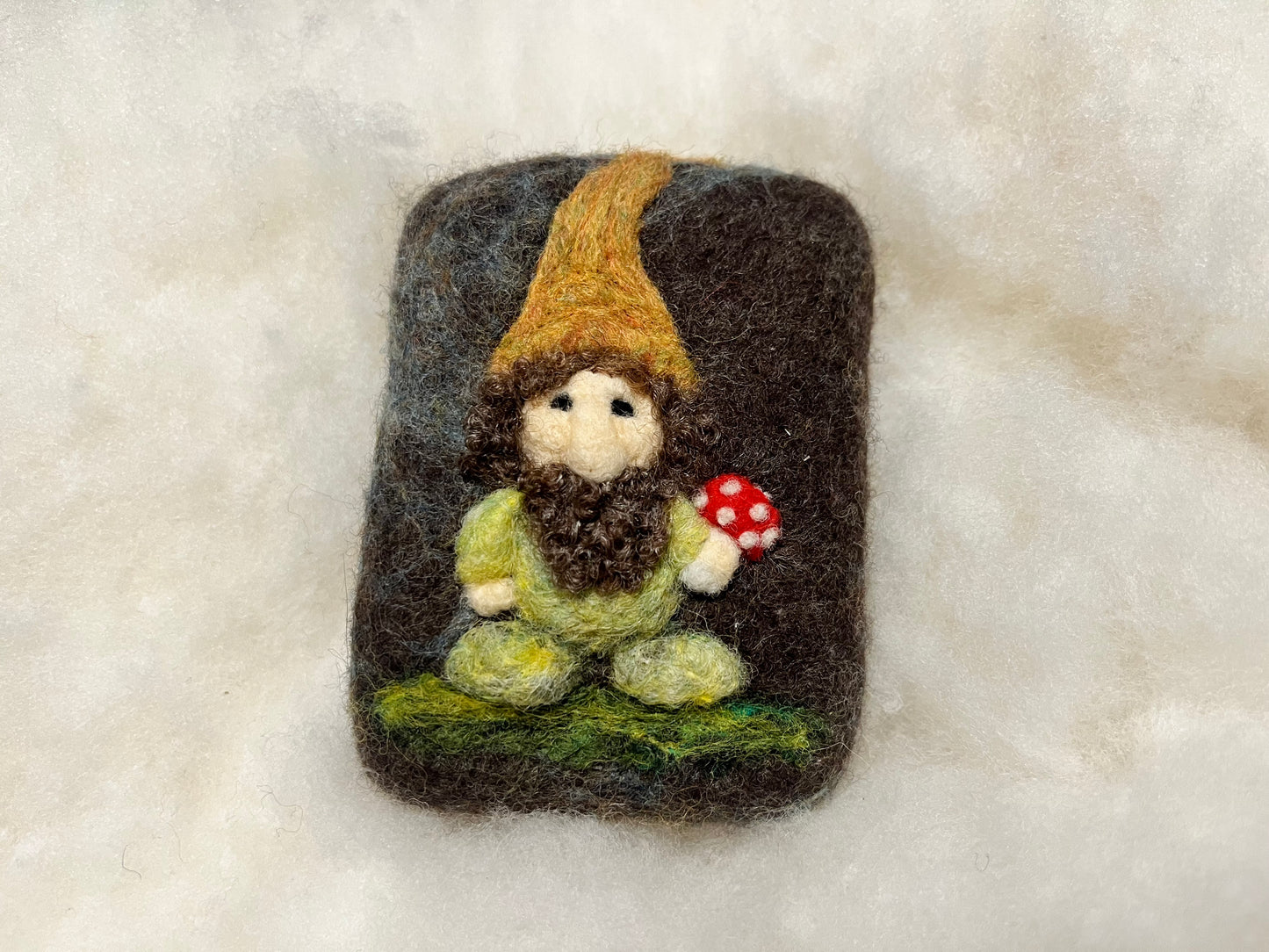 Gnome Holding Amanita Wooly Washer