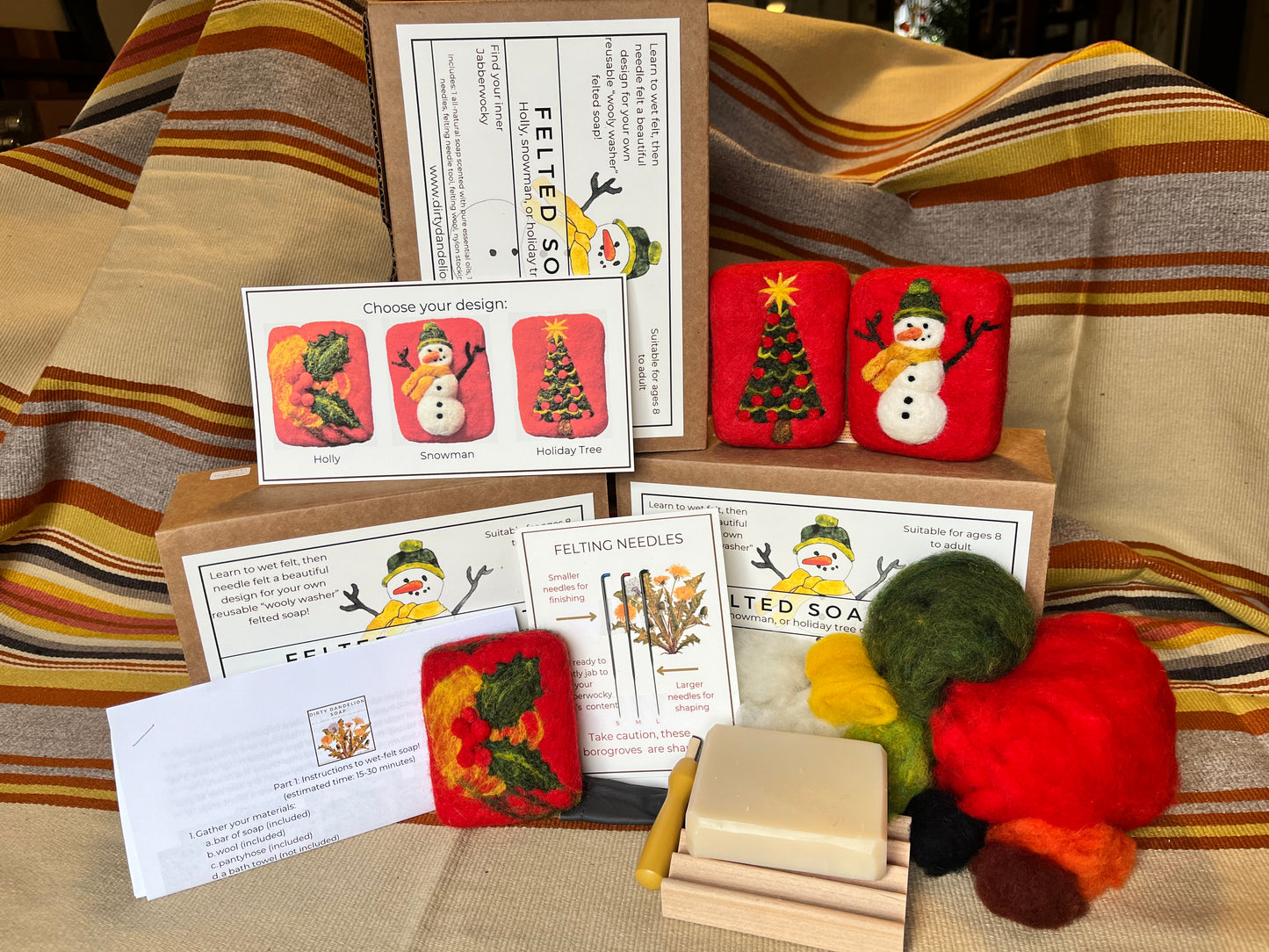 Felted Soap Kit (Snowman, Holly, & Christmas Tree)