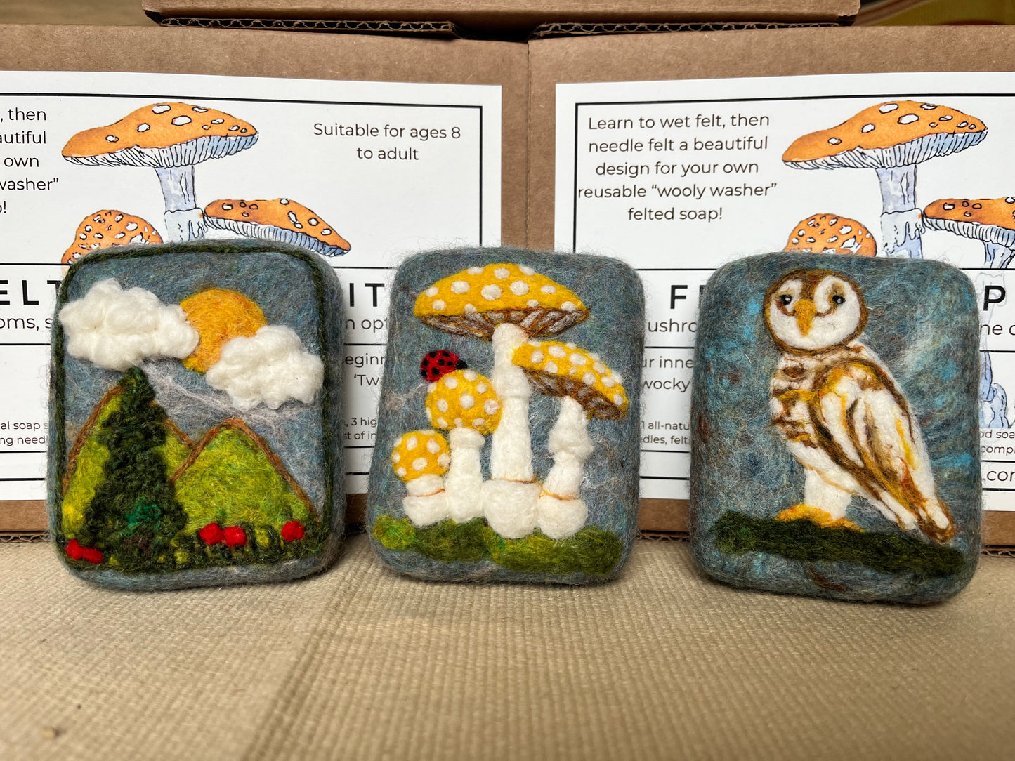 Felted Soap Kit (Forest Scene, Mushroom, or Snowy Owl)
