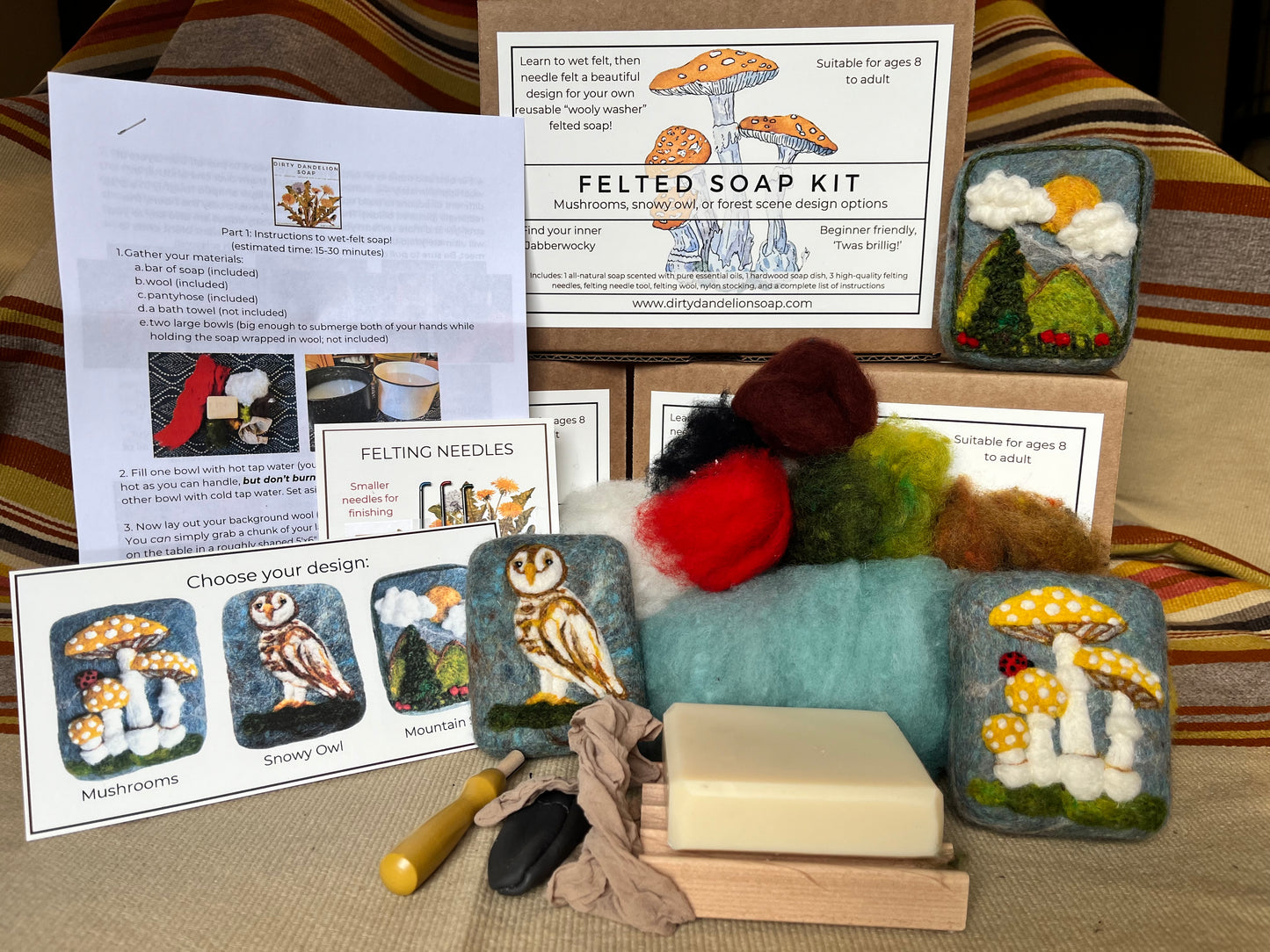 Felted Soap Kit (Forest Scene, Mushroom, or Snowy Owl)