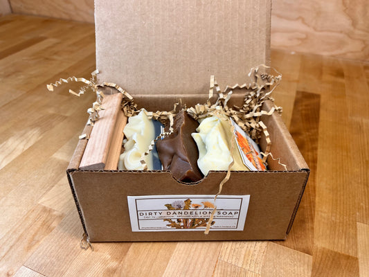 3-Soap Gift Box with Card & Hardwood Soap Dish ($35 value)