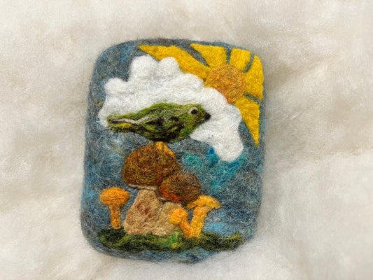 Green Bird on Mushrooms Wooly Washer