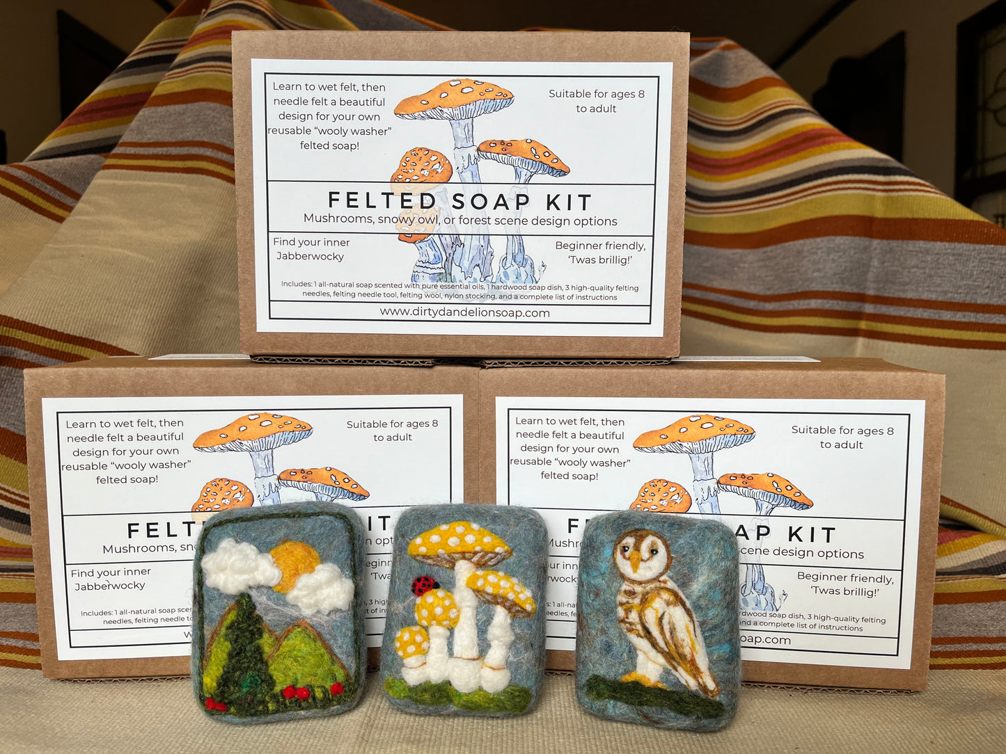 Felted Soap Kit (Mushroom, Snowy Owl, Forest Scene)